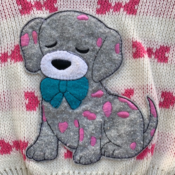 Last call! Vintage 80s Kids Dog & Pink Bows Sweater - Picture 5 of 6